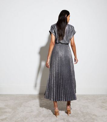 Metallic pleated cheap skirt dress