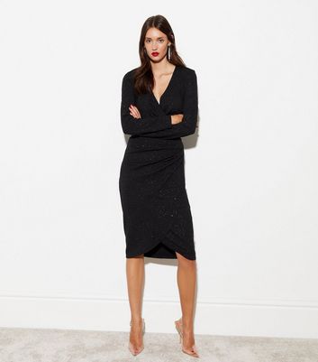 Pleated sequin ruched side best sale midi dress in black