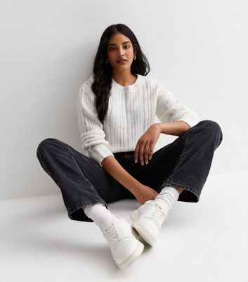 White Ladder Knit Jumper | New Look