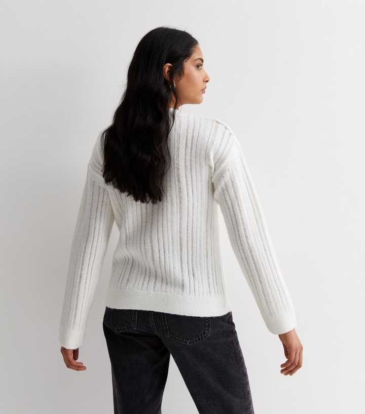 White Ladder Knit Jumper | New Look