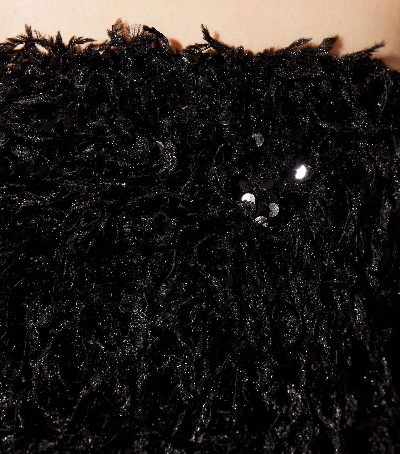 Black Fluffy Sequin Bandeau Crop Top Image 5