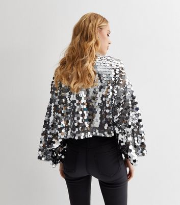 Silver Large Sequin Cardigan New Look