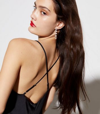 Black strappy detail backless clearance cami dress