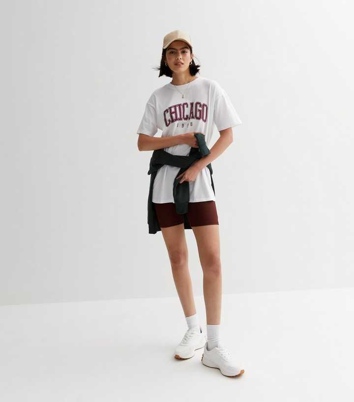 White Cotton Oversized Chicago Logo T-Shirt