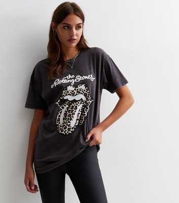 Dark Grey Acid Wash Rolling Stones Logo T-Shirt