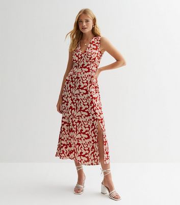 Gini London Red Abstract Split Hem Midaxi Dress New Look