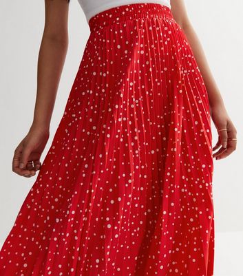 Pleated red outlet polka dot skirt