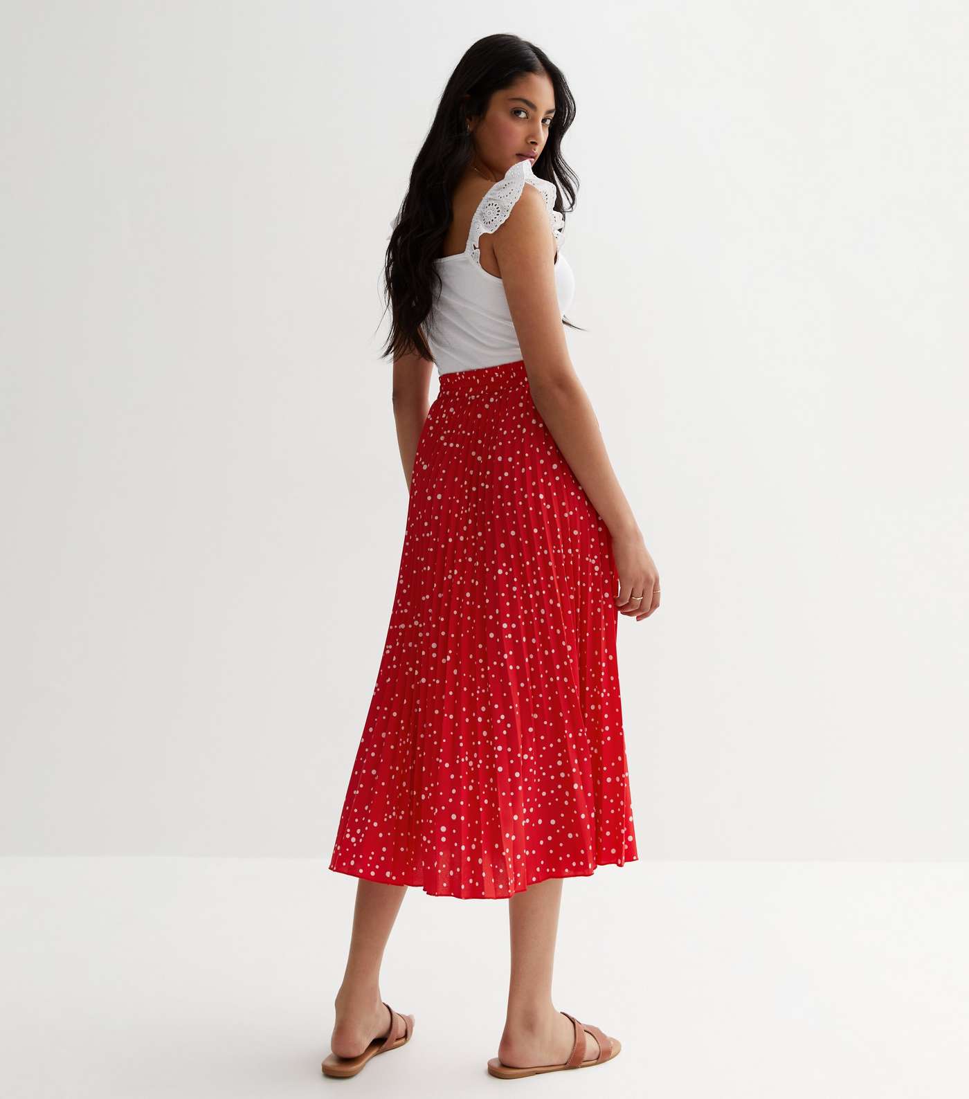 Gini London Red Spot Pleated Midi Skirt Image 4