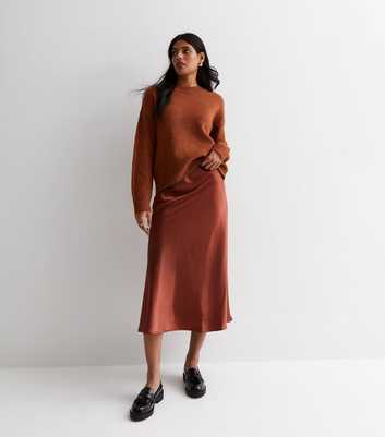 Gini London Rust Satin Midi Skirt