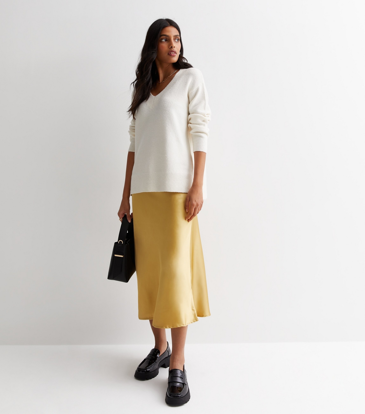 Women's Gold Satin Midi Skirt Gini London New Look