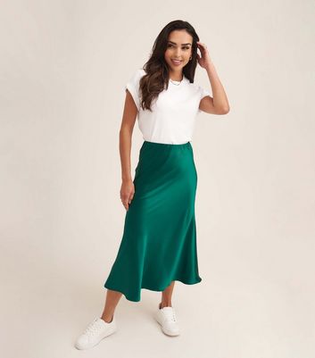 Gini London Green Satin Midi Skirt New Look