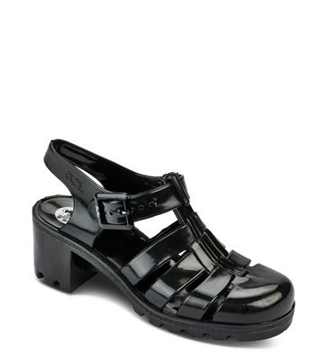 JUJU Black Chunky Jelly Heel Sandals New Look