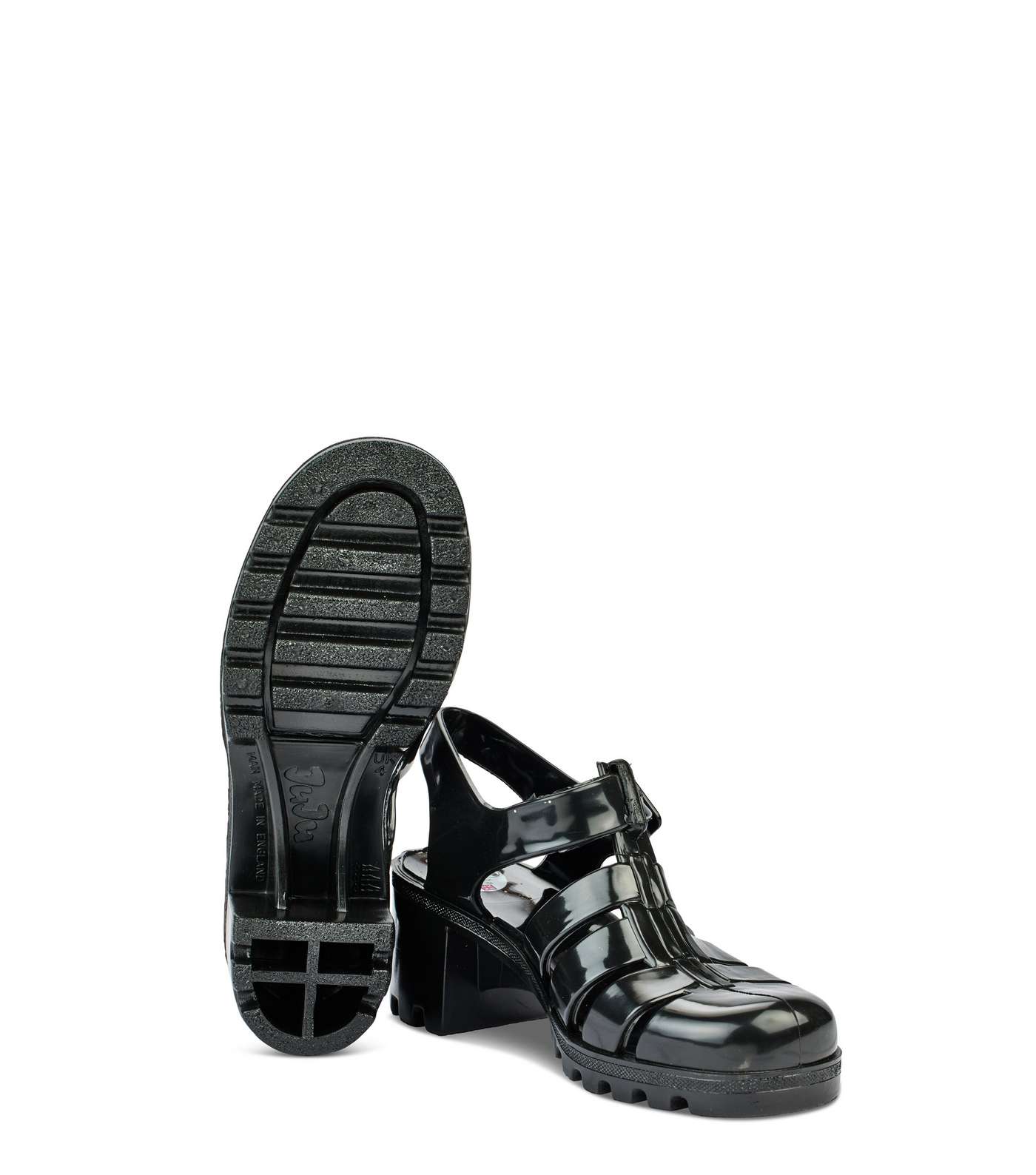 JUJU Black Chunky Jelly Heel Sandals Image 3