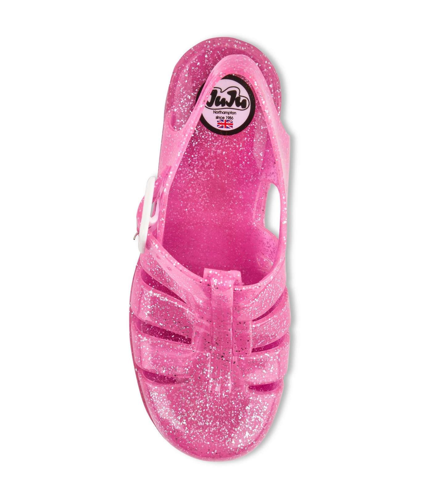 JUJU Pink Glitter Chunky Heel Jelly Sandals Image 4