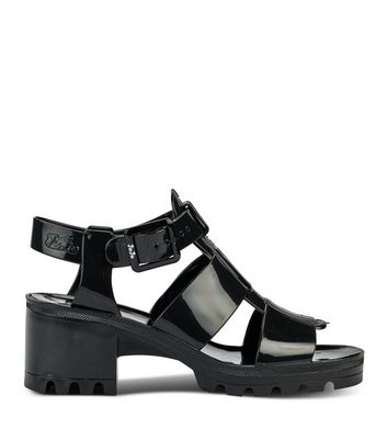 JUJU Black Chunky Jelly Block Heel Sandals New Look