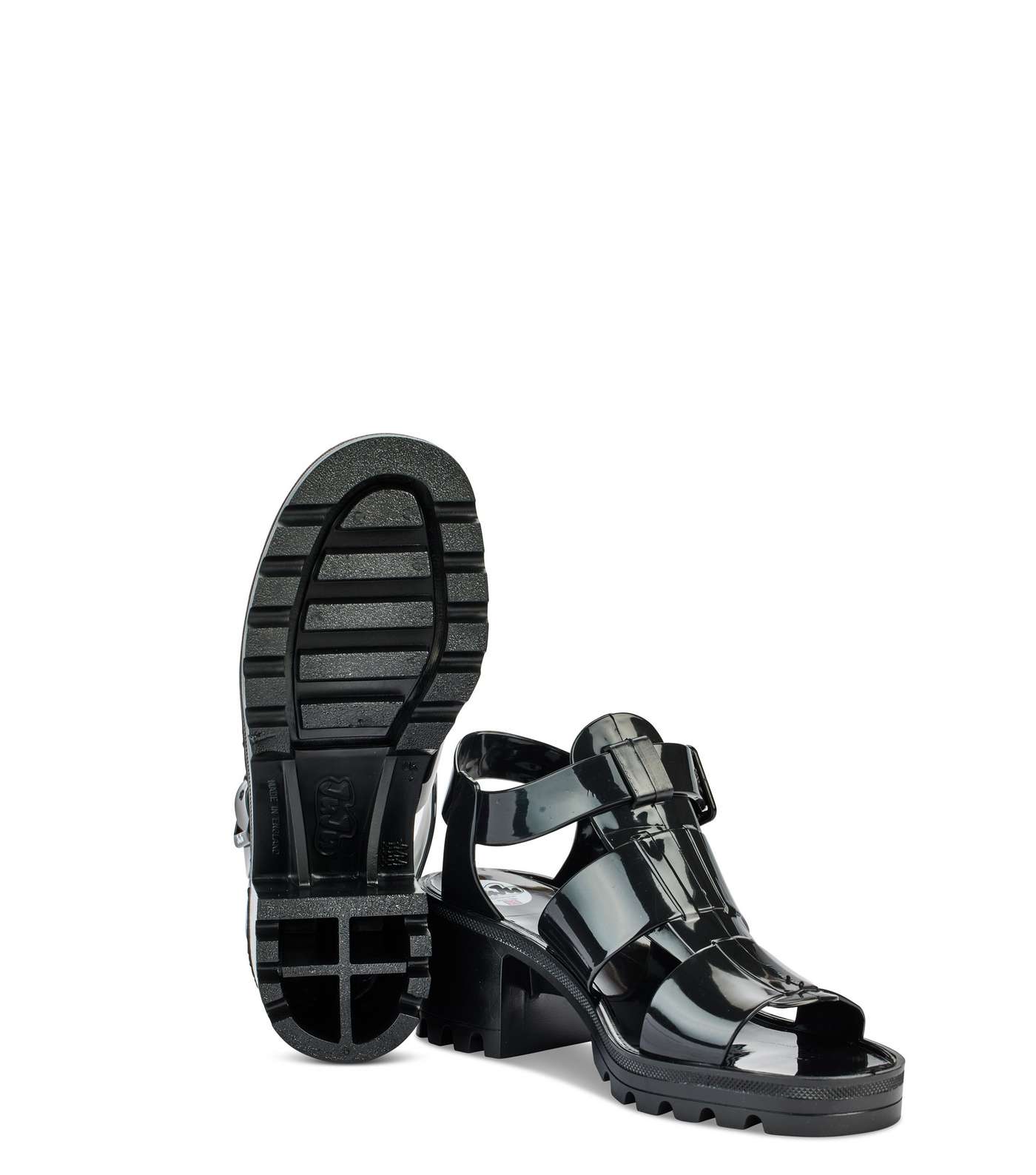 JUJU Black Chunky Jelly Block Heel Sandals  Image 3