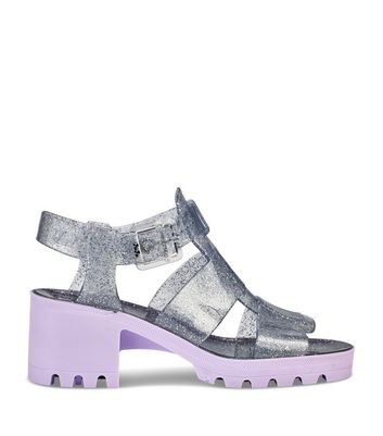 JUJU Silver Contrast Chunky Block Heel Sandals New Look