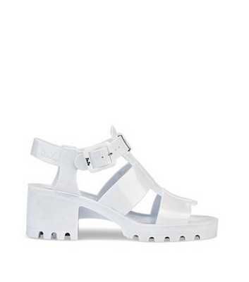 JUJU White Chunky Block Heel Sandals
