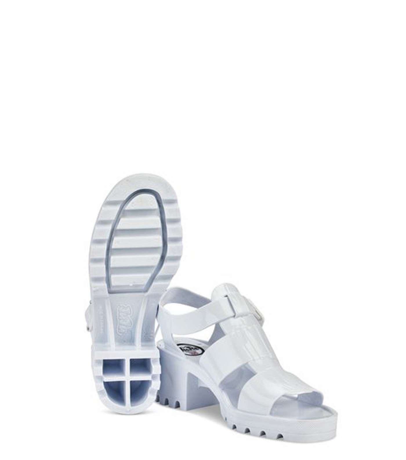 JUJU White Chunky Block Heel Sandals Image 3