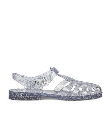 JuJu Silver Glitter Classic Jelly Sandals New Look