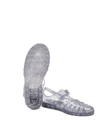 JuJu Silver Glitter Classic Jelly Sandals New Look