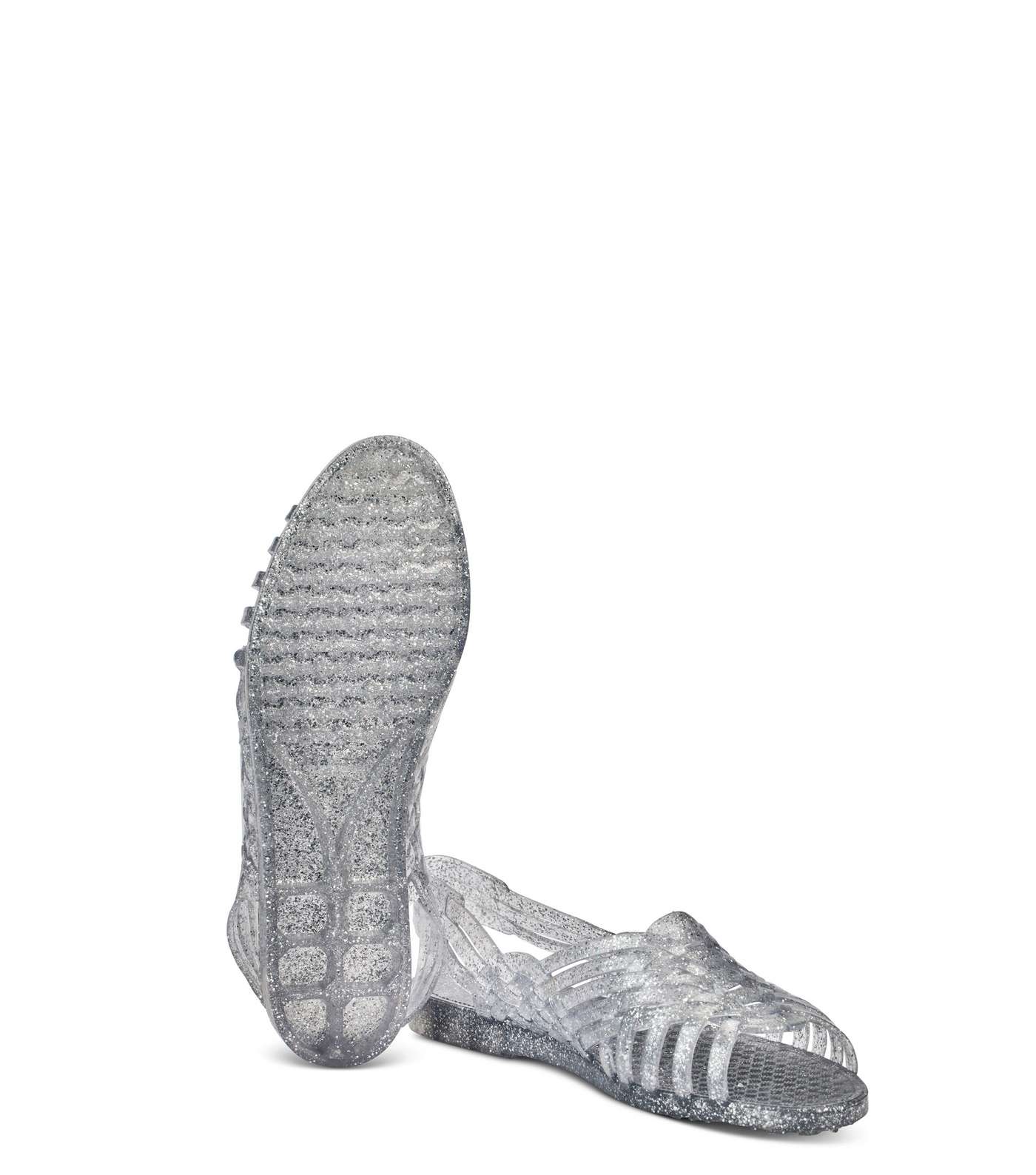 JUJU Silver Glitter Jelly Plaited Slingback Sandals Image 3