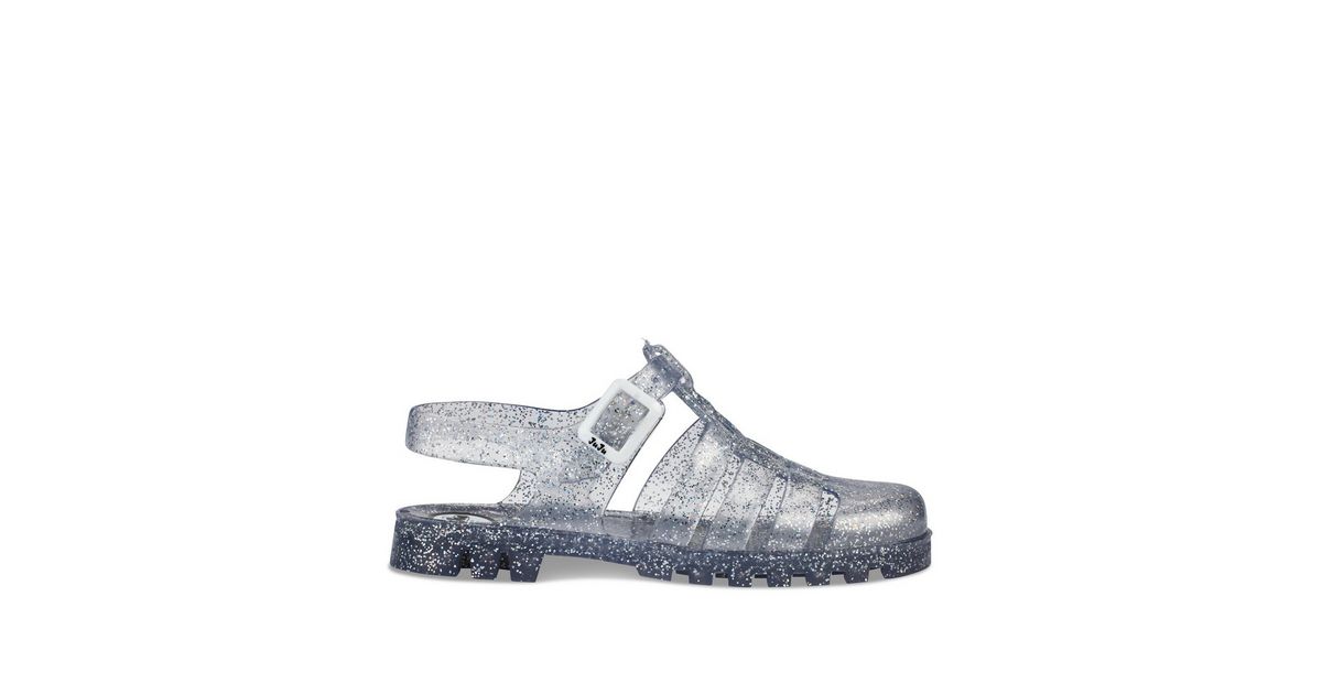 JUJU Silver Glitter Chunky Jelly Sandals New Look