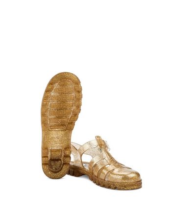 JUJU Gold Glitter Jelly Sandals New Look