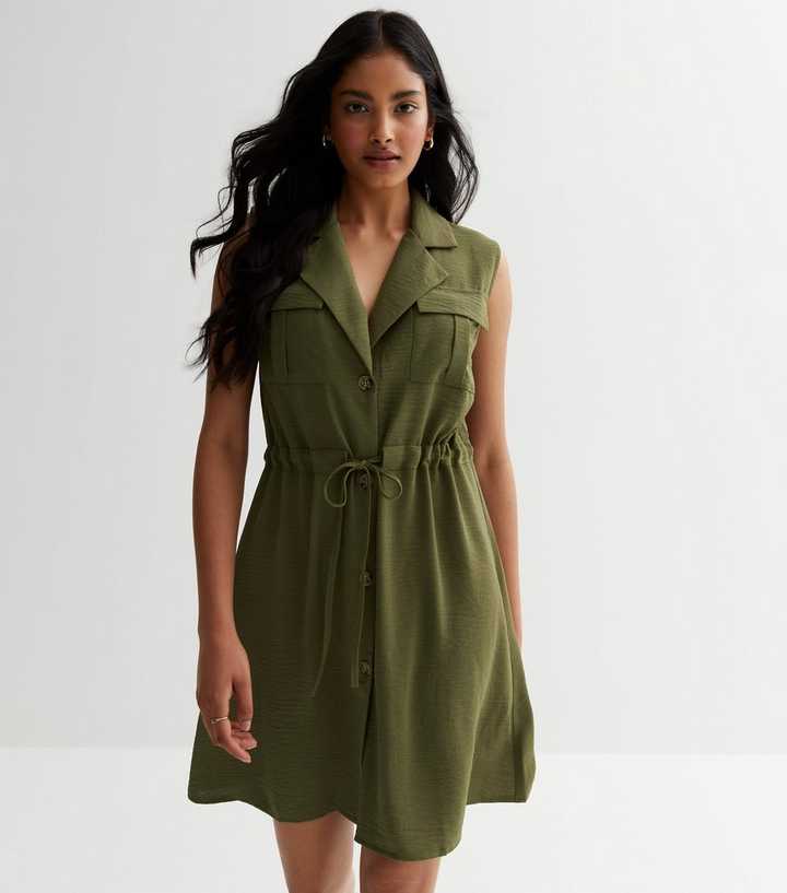 Cameo Rose Khaki Sleeveless Utility Mini Dress
