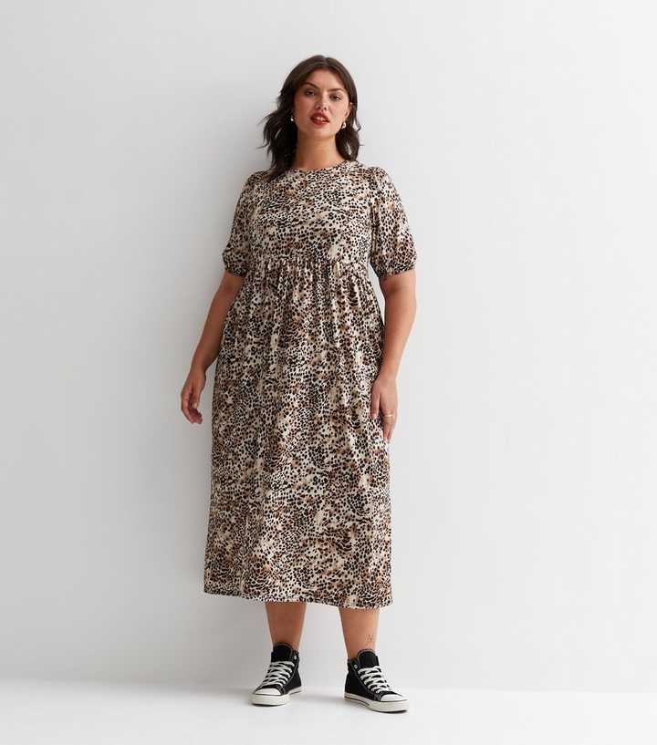 Curves Brown Leopard Print Smock Midi Dress
