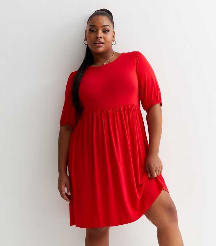 Curves Red Jersey Mini Smock Dress | New Look Curves Red Jersey Mini Smock Dress | New Look