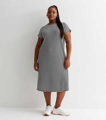 Curves Black Stripe Mini T-Shirt Dress