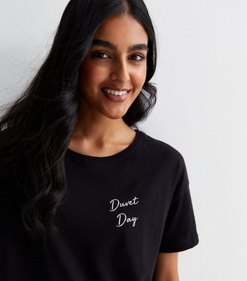 Black Cotton Short Pyjama Set with Animal Print Duvet Day Logo New Look