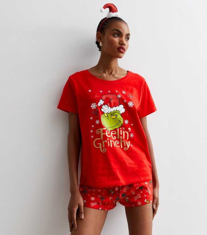 Red Cotton Short Family Pyjama Set with Feelin' Grinchy Logo