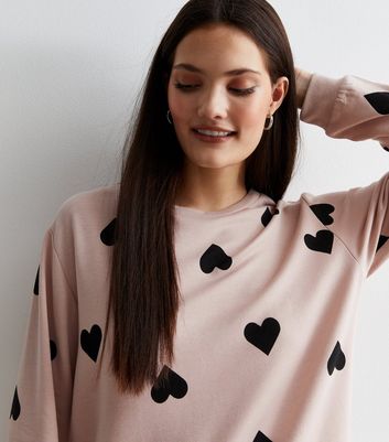 Camel Pyjama Sweatshirt with Heart Print New Look