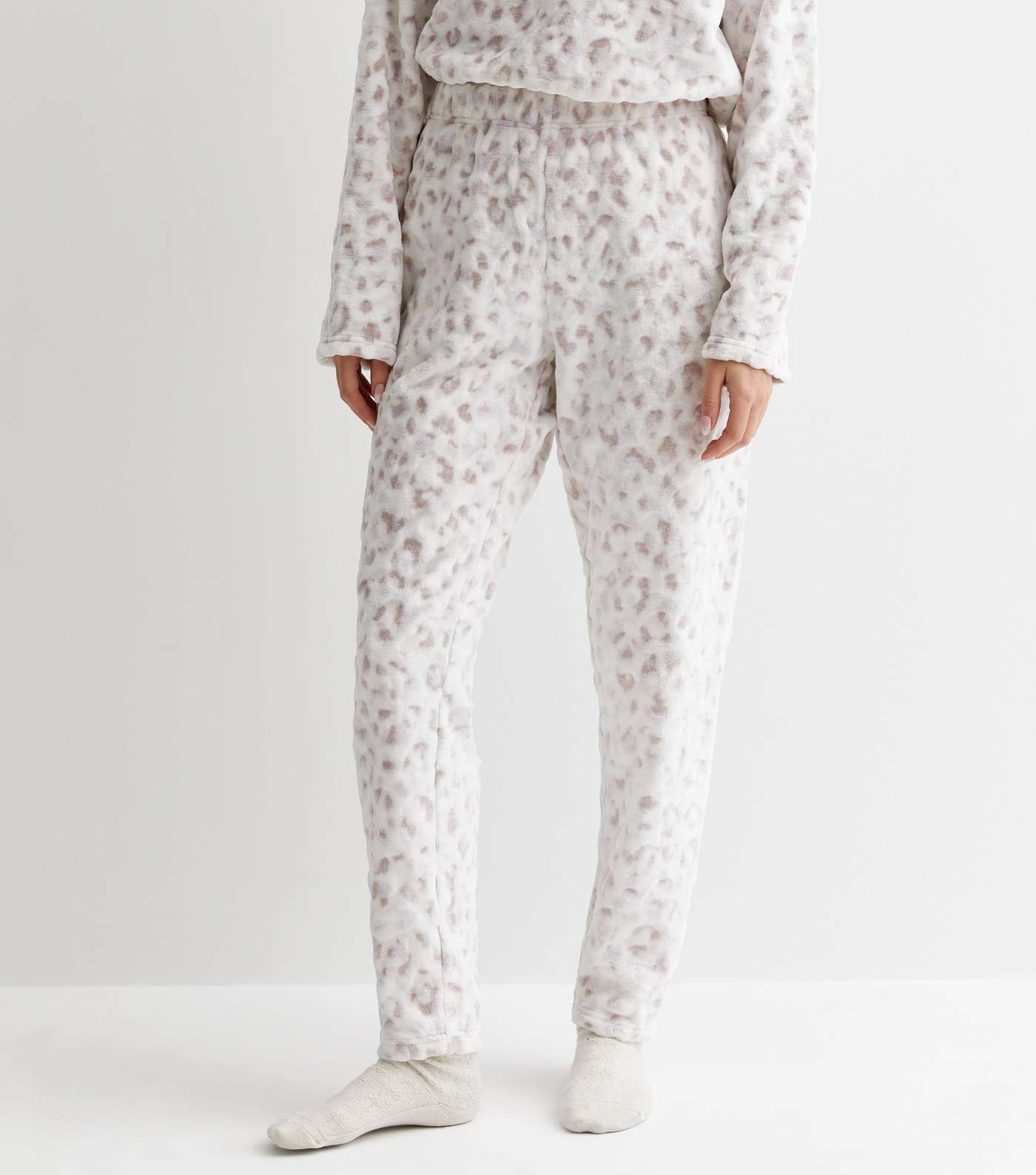 White Animal Print Cuffed Pyjama Joggers Image 2