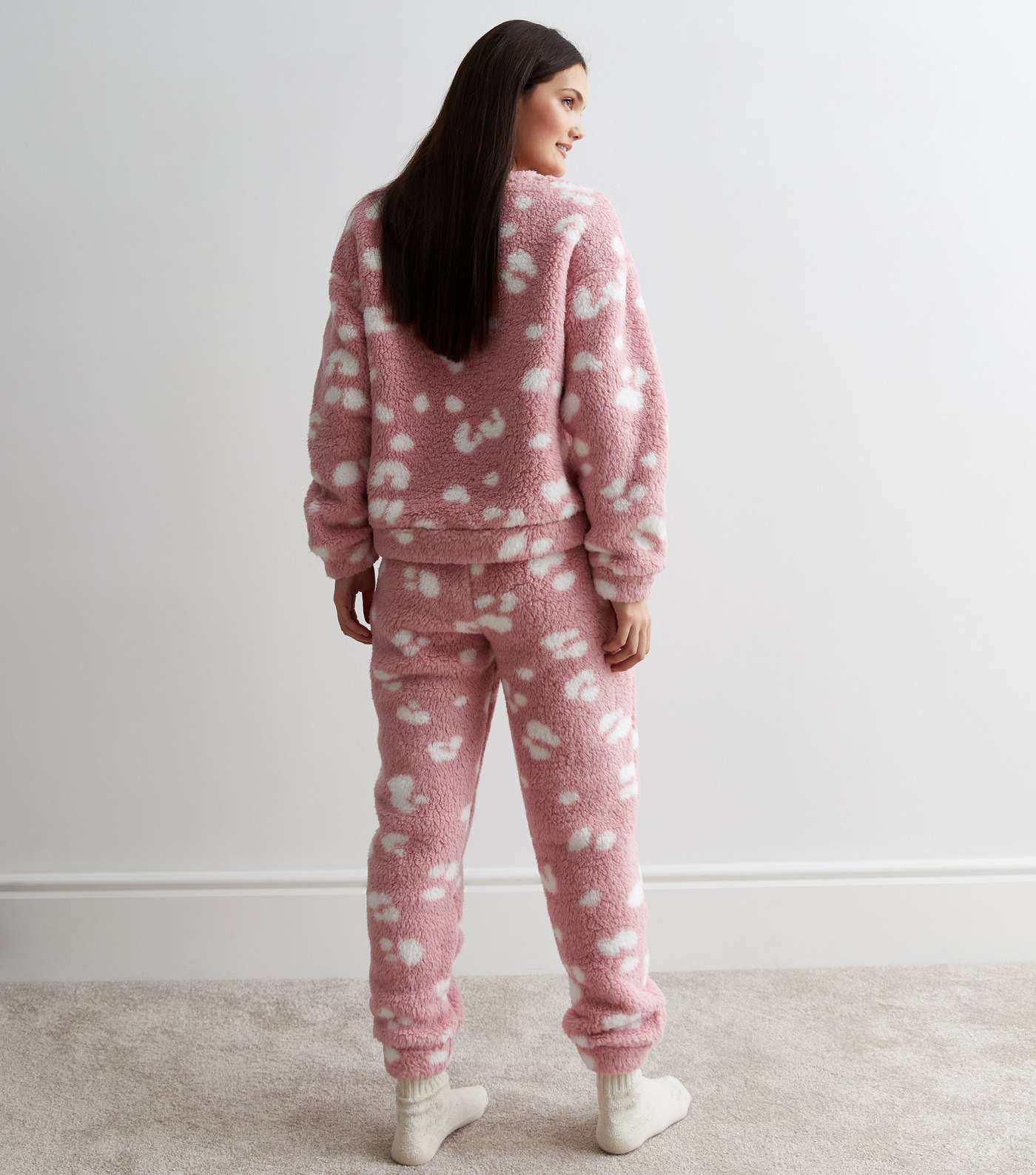 Pink Borg Pyjama Top with Animal Print Image 5
