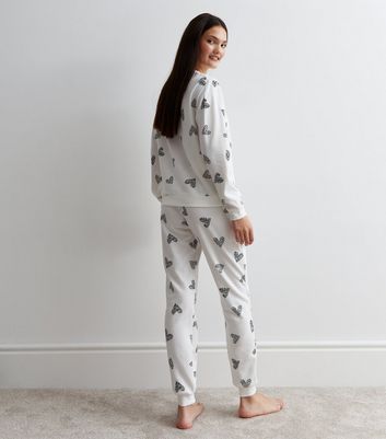 White Pyjama Joggers with Animal Heart Print New Look