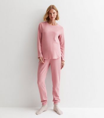 Maternity Pink Ribbed Jersey Long Sleeve Pyjama Top New Look