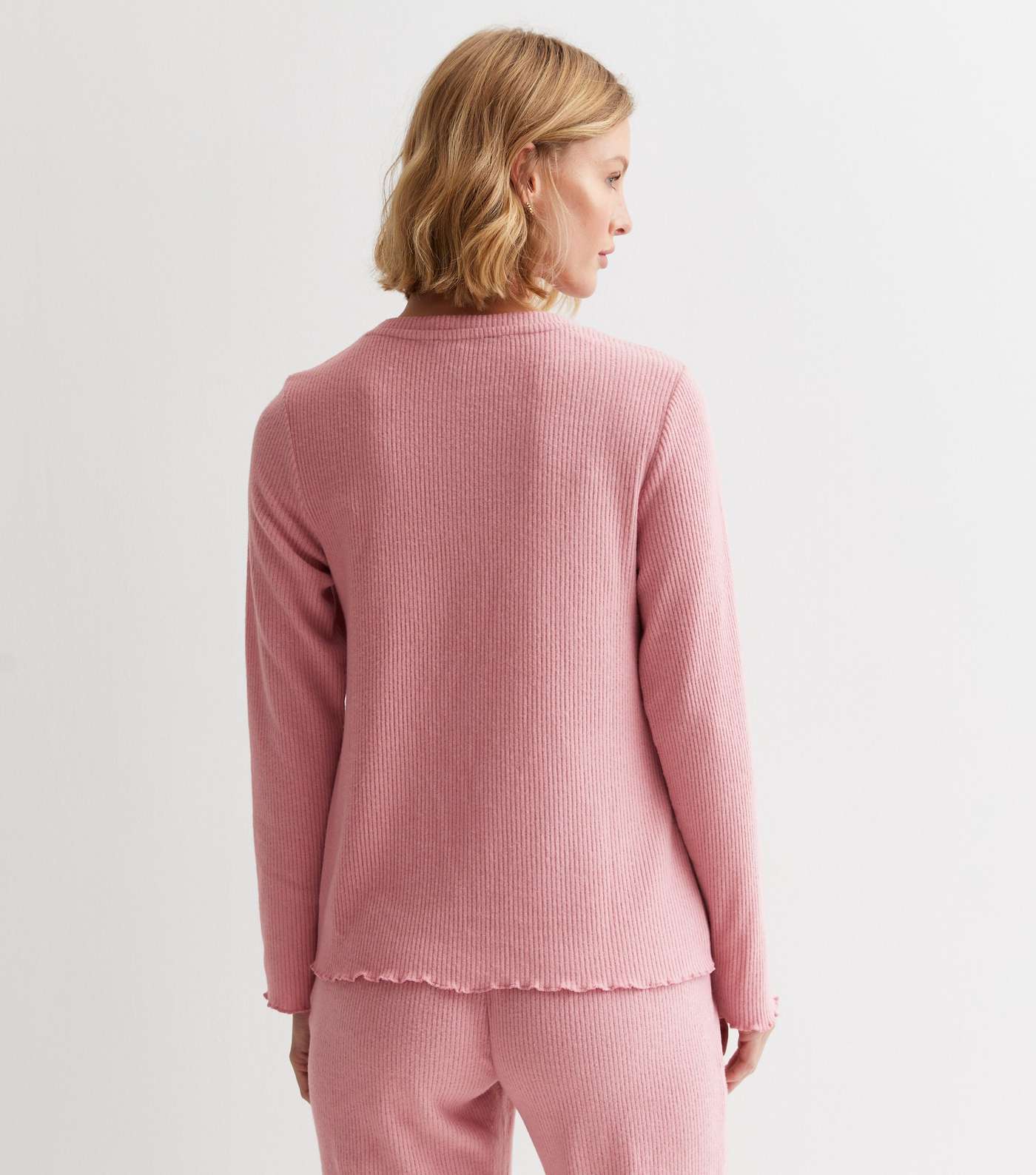 Maternity Pink Ribbed Jersey Long Sleeve Pyjama Top Image 4