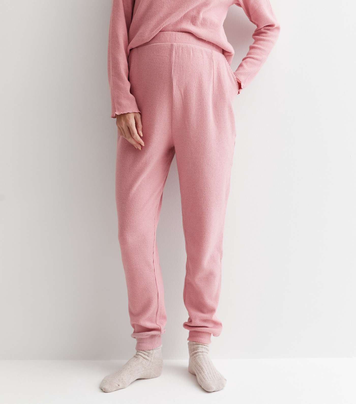 Maternity Pink Ribbed Jersey Pyjama Joggers Image 2