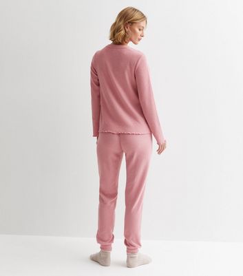 Maternity Pink Ribbed Jersey Pyjama Joggers New Look