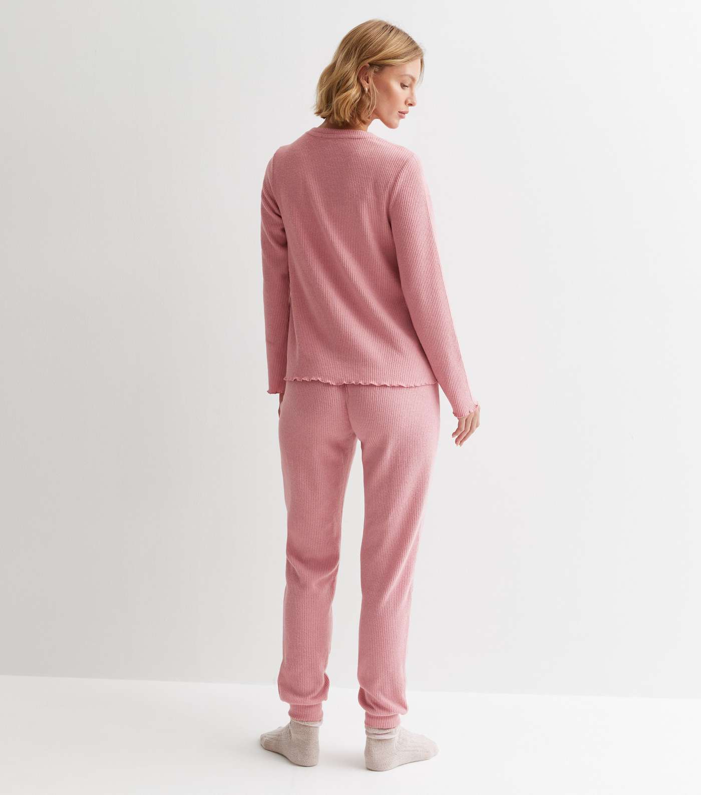 Maternity Pink Ribbed Jersey Pyjama Joggers Image 4