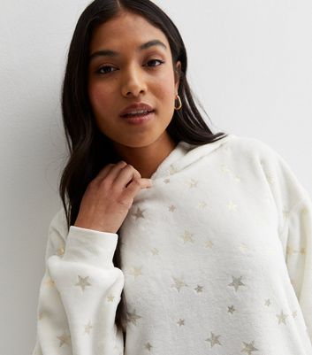 Petite White Pyjama Sweatshirt with Foil Star Print New Look