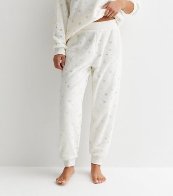 Petite White Pyjama Joggers with Foil Star Print New Look