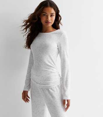 Petite Off White Ribbed Long Sleeve Pyjama Top