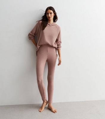 Mink Ribbed Hoodie and Leggings Lounge Set New Look