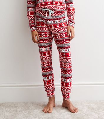 Red Soft Touch Christmas Family Pyjama Set with Fair Isle Pattern