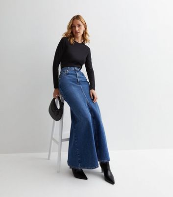 Blue Denim Flared Maxi Skirt New Look