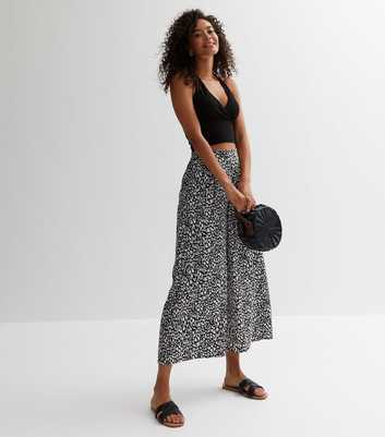 Tall Black Abstract Wide Leg Crop Trousers